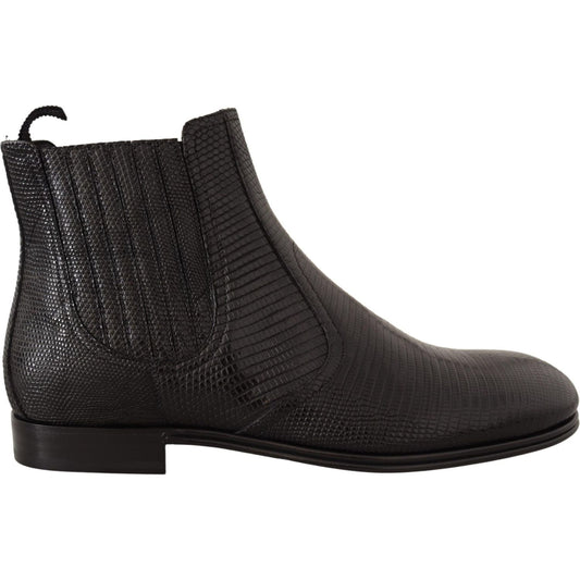 Dolce & Gabbana Elegant Black Leather Lizard Skin Derby Boots MAN BOOTS Dolce & Gabbana