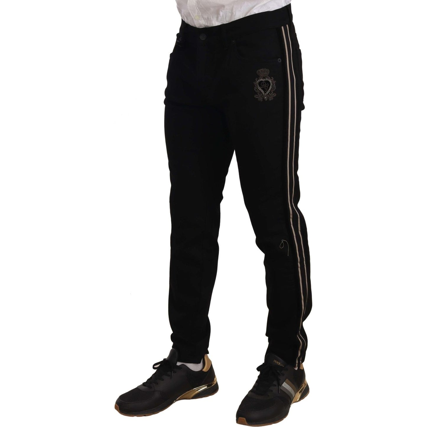 Dolce & Gabbana Black Skinny Fit Denim Side Band Jeans Pant Jeans & Pants