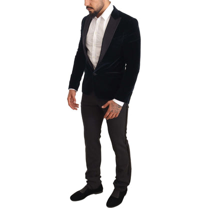 Dolce & Gabbana Blue Velvet Cotton Slim Fit Smoking Suit