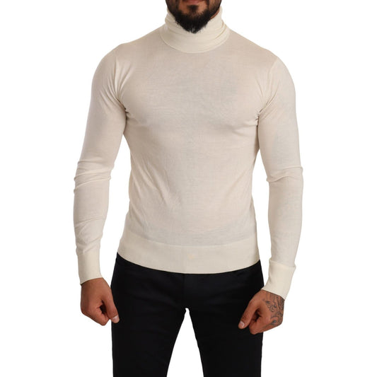 Dolce & Gabbana Ivory Cashmere-Silk Blend Turtleneck Sweater Dolce & Gabbana