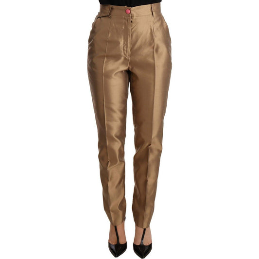 Dolce & Gabbana Elegant Tapered Silk Trousers in Gold Jeans & Pants Dolce & Gabbana