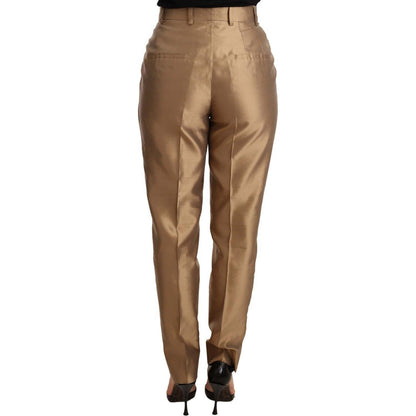 Dolce & Gabbana Gold Silk Tapered Trouser Metallic Pants Jeans & Pants