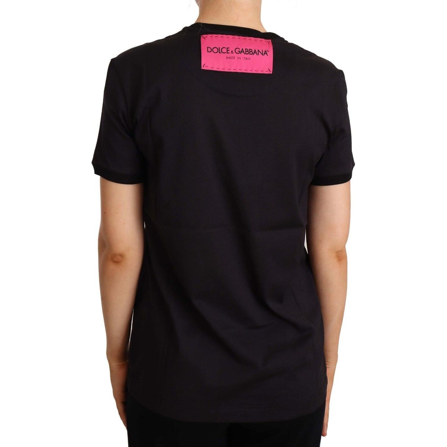 Dolce & Gabbana Black Cotton Large Print Top Crewneck T-shirt