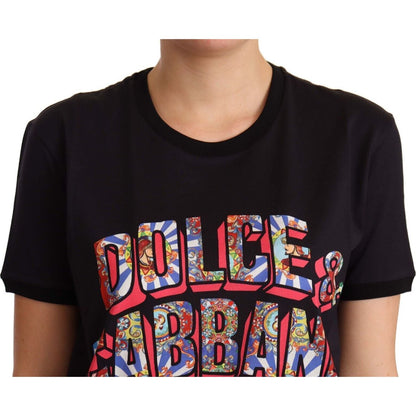 Dolce & Gabbana Black Cotton Large Print Top Crewneck T-shirt
