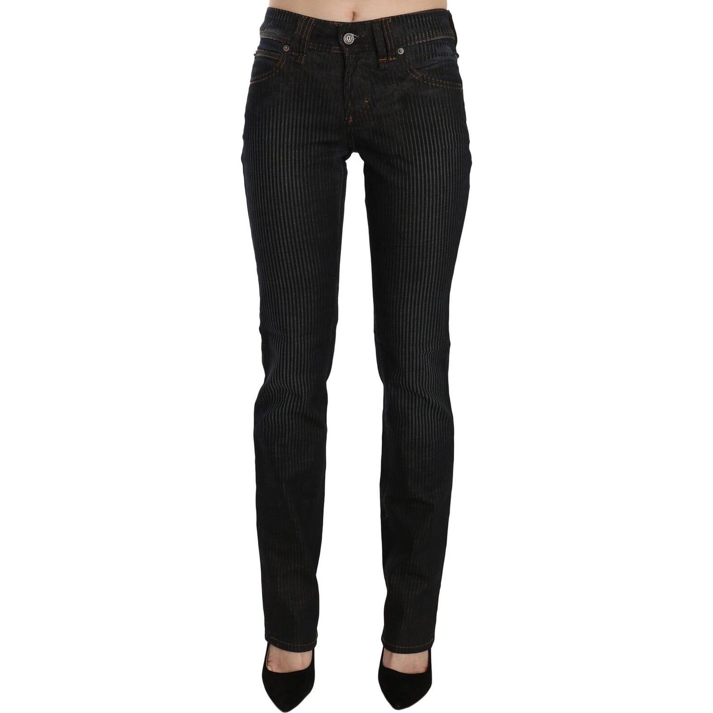 John Galliano Black Mid Waist Slim Fit Corduroy Denim Casual Pants Jeans & Pants