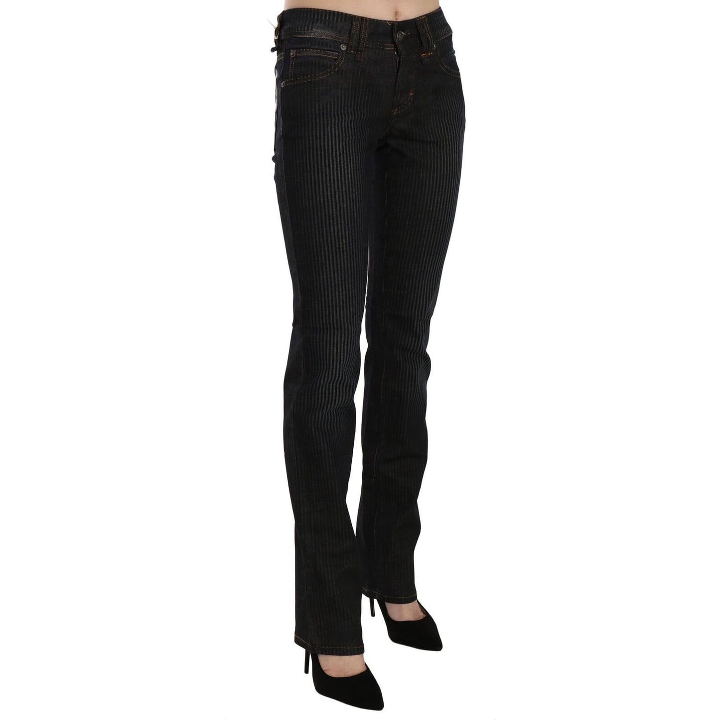 John Galliano Black Mid Waist Slim Fit Corduroy Denim Casual Pants Jeans & Pants