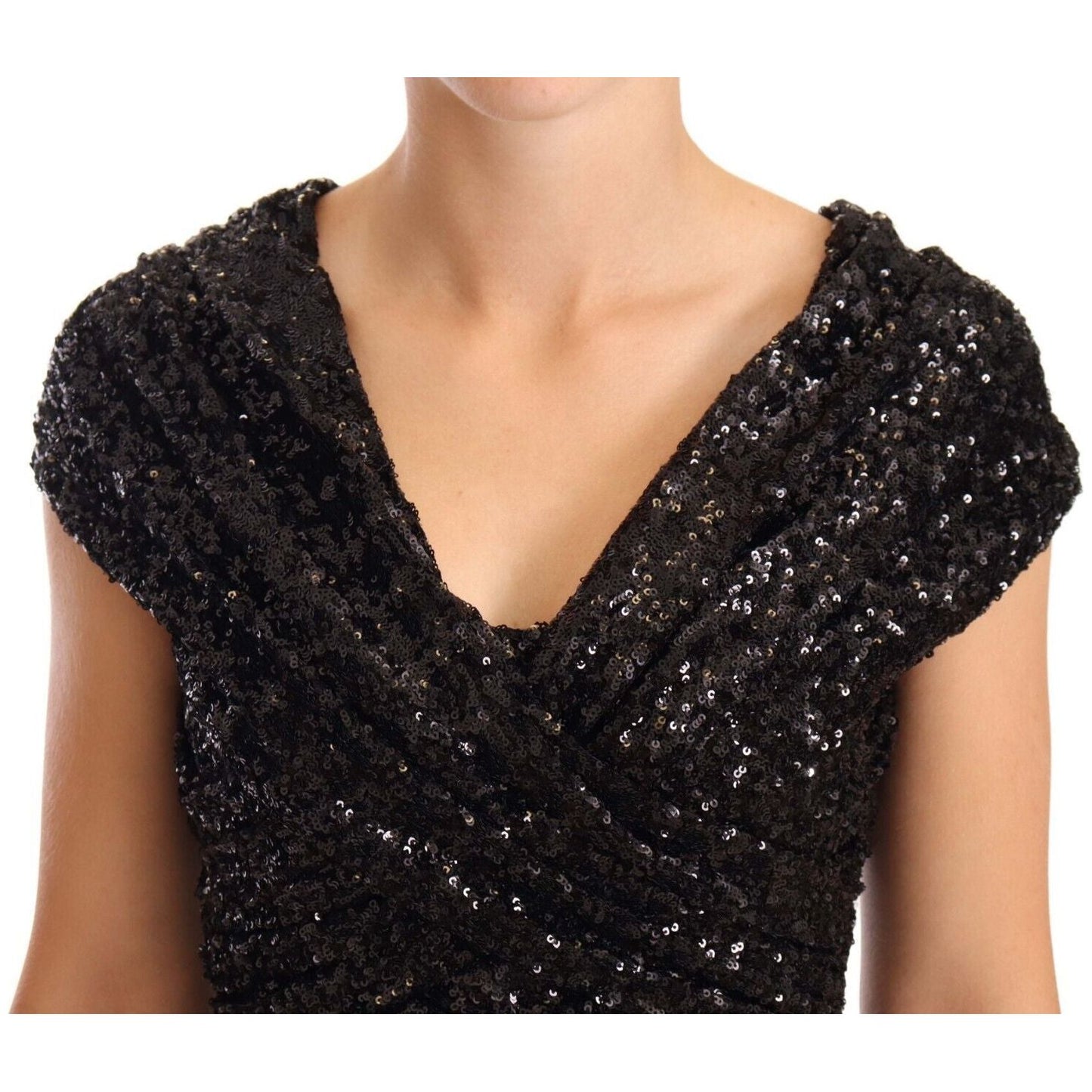 Dolce & Gabbana Black Sequined Open Shoulder Long Gown Dress WOMAN DRESSES
