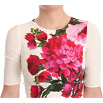 Dolce & Gabbana White Floral Printed Crepe Midi Slit Dress