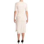 Dolce & Gabbana White Floral Printed Crepe Midi Slit Dress