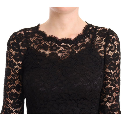 Dolce & Gabbana Black Cotton Lace Mermaid Long Sleeves Dress WOMAN DRESSES