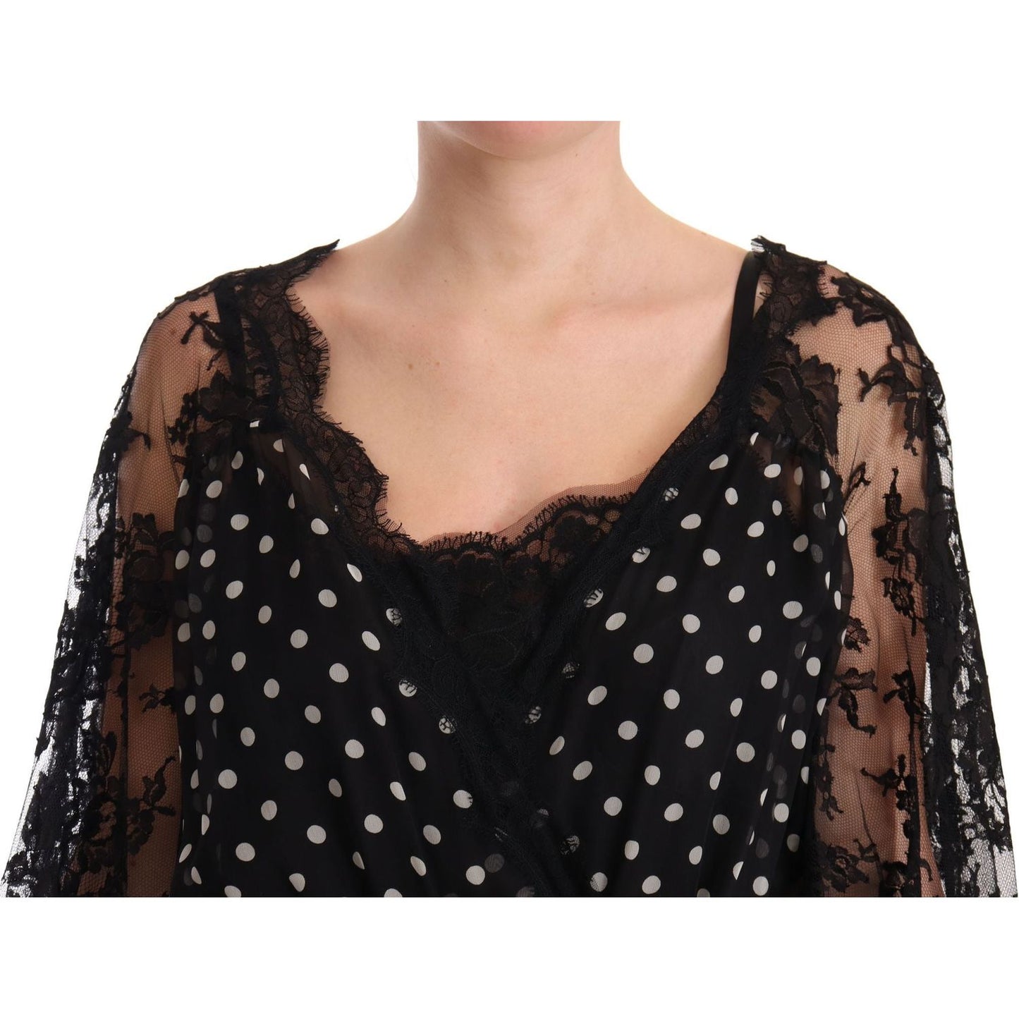 Dolce & Gabbana Black Lace Floral Polka Maxi Capri Dress WOMAN DRESSES