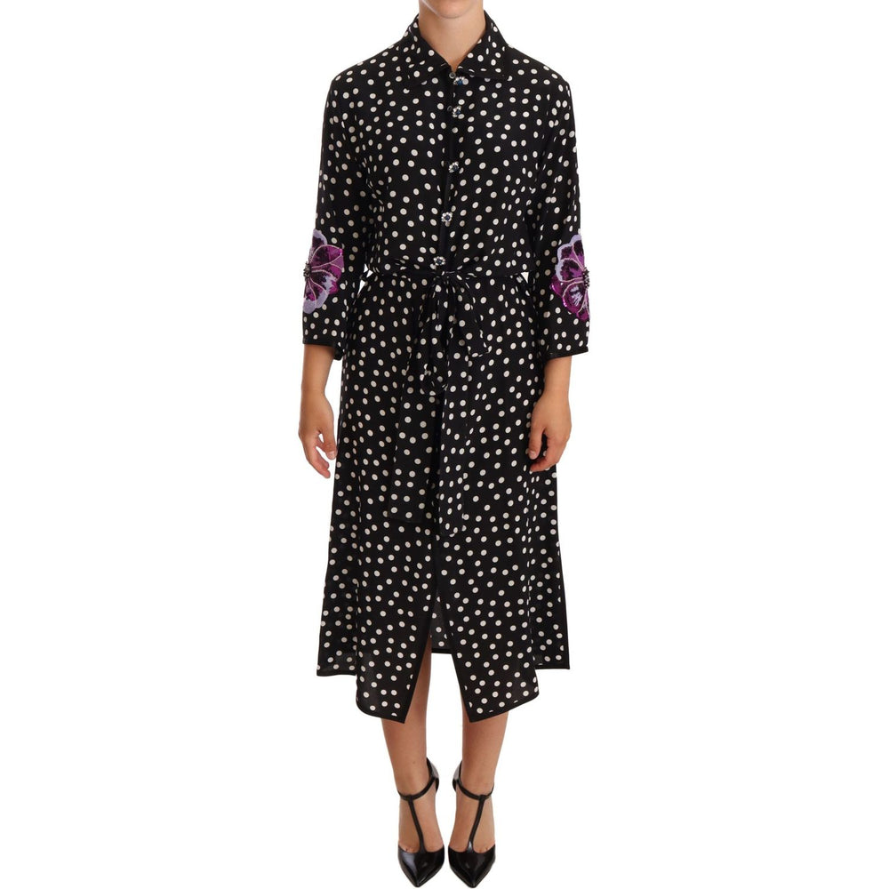 Dolce & Gabbana Black White Crystal Sequined Floral Dress WOMAN DRESSES
