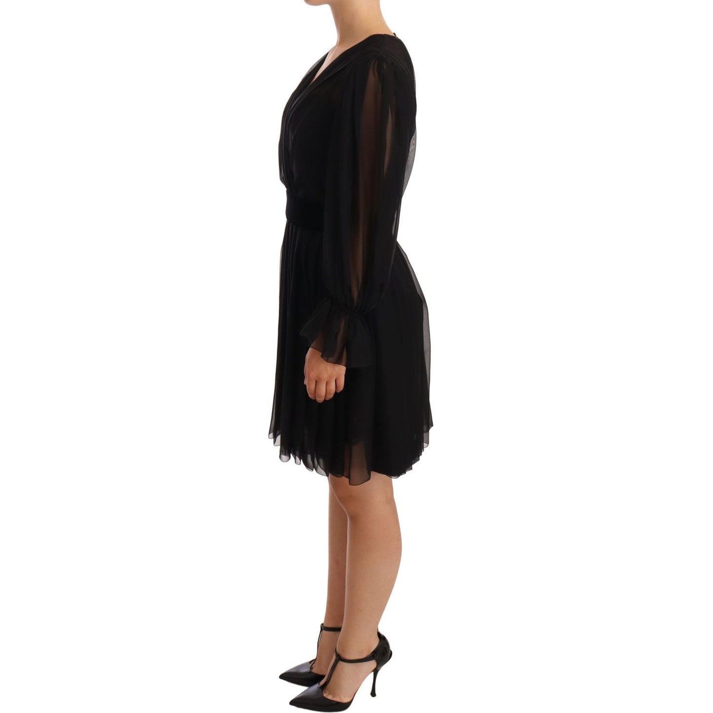 Dolce & Gabbana Black Mesh Pleated Mini Silk Stretch Dress WOMAN DRESSES