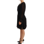 Dolce & Gabbana Black Mesh Pleated Mini Silk Stretch Dress WOMAN DRESSES