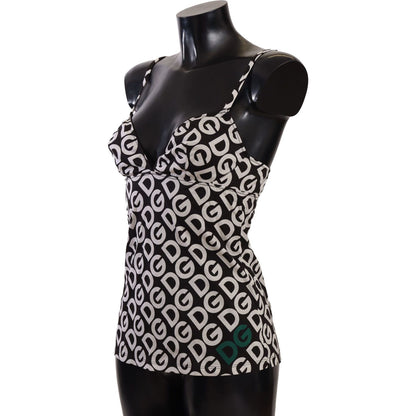 Dolce & Gabbana Black White Logo Print Camisole Top Underwear WOMAN SWIMWEAR