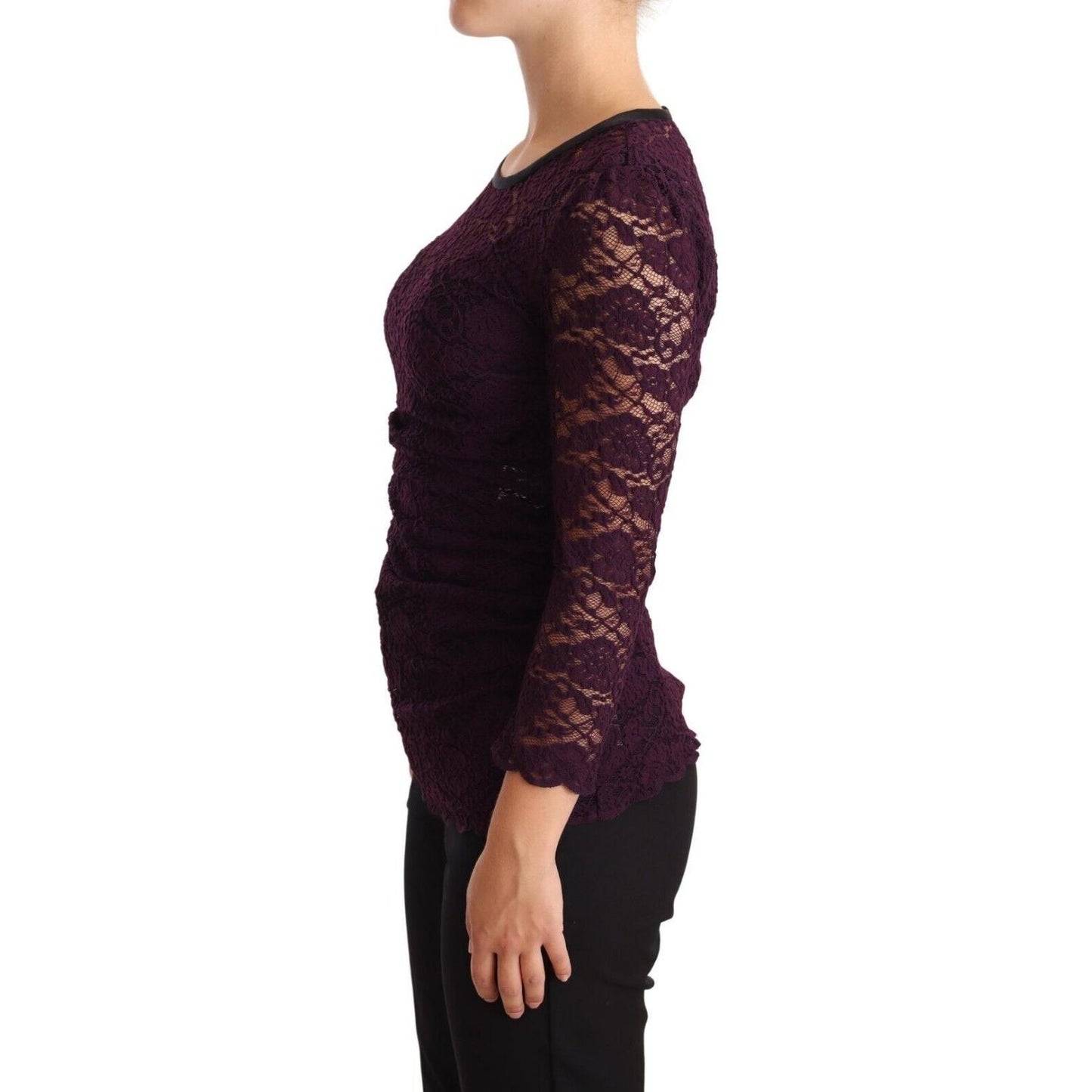Dolce & Gabbana Purple Lace Long Sleeve Top Blouse Blouse Top
