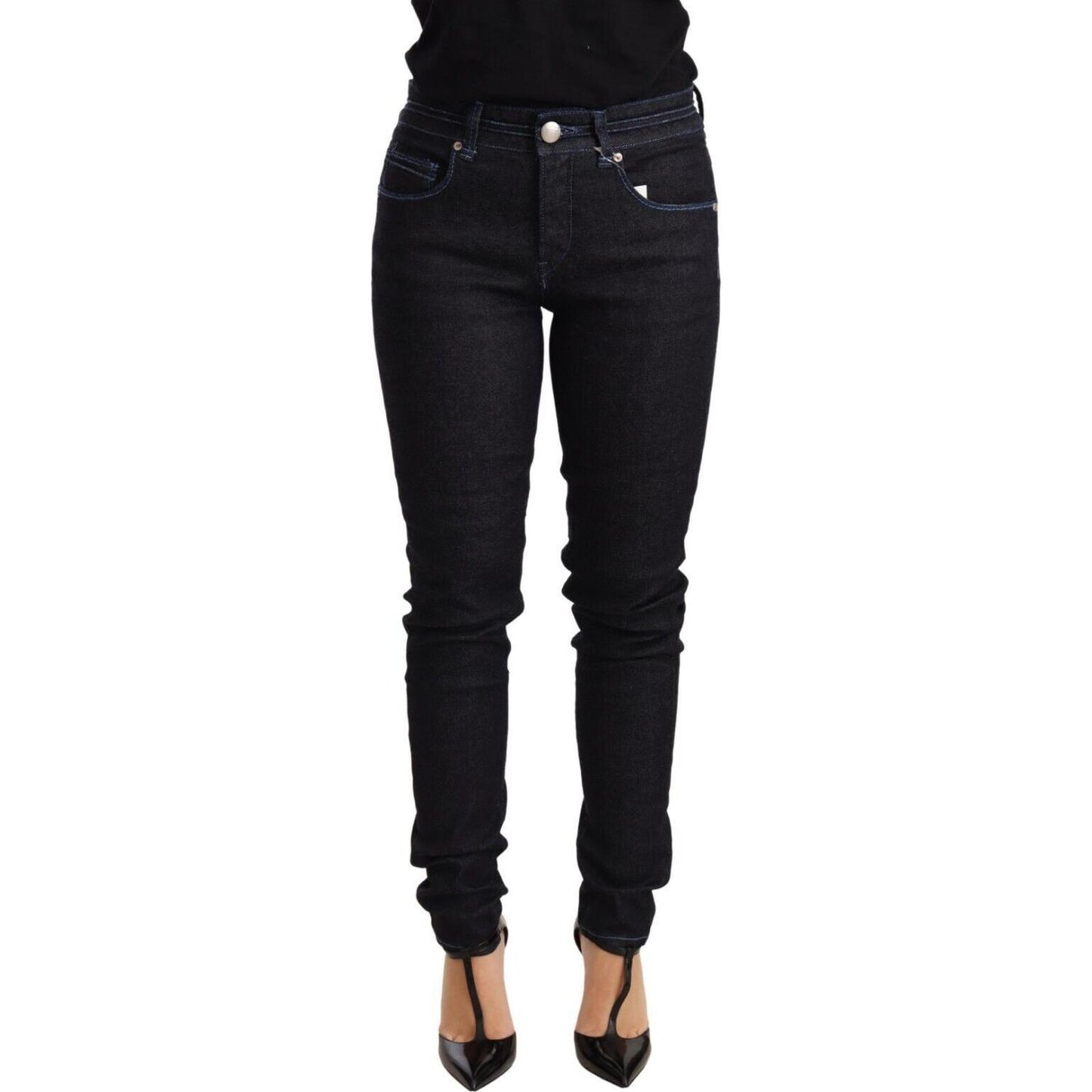 Acht Blue Cotton Low Waist Slim Fit Denim Women Trouser Jeans Jeans & Pants