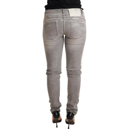 Acht Light Gray Washed Cotton Slim Fit Denim Women Trouser Jeans Jeans & Pants