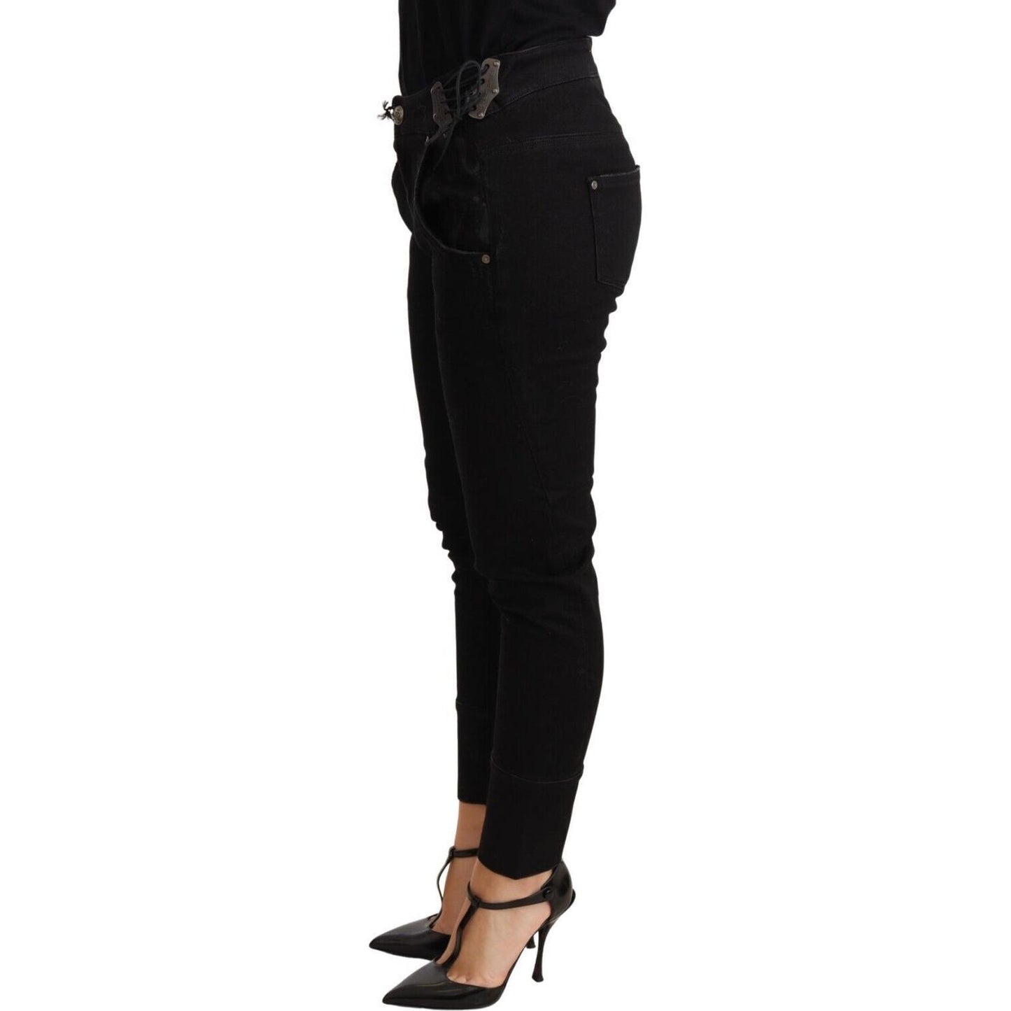 Ermanno Scervino Black Low Waist Skinny Slim Trouser Cotton Jeans Jeans & Pants