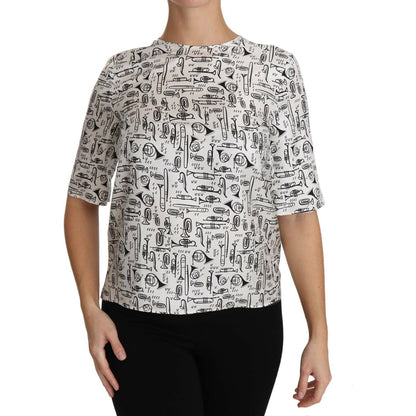Dolce & Gabbana White Musical Instruments Print Blouse Blouse Top