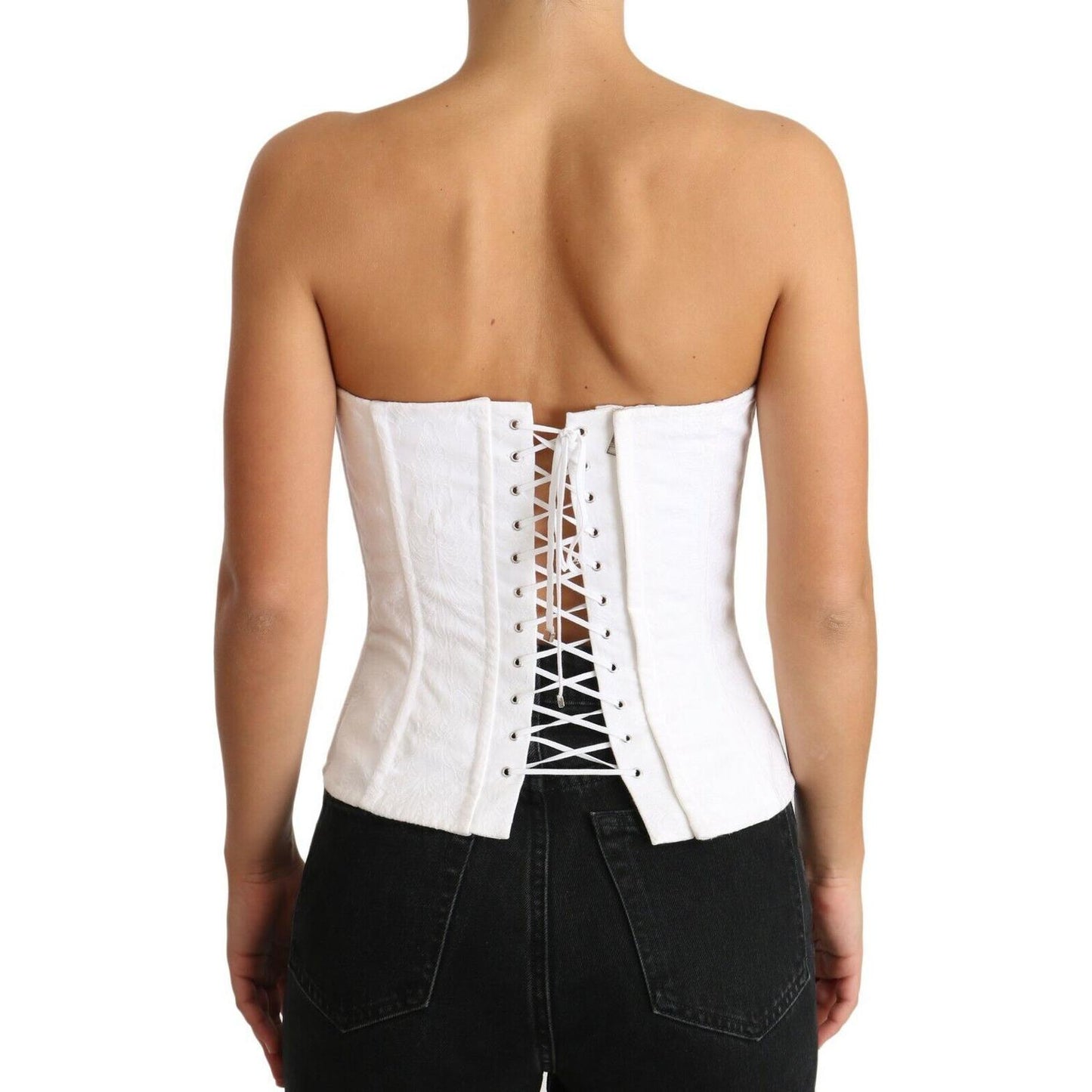 Dolce & Gabbana White PALERMO Bustier Cotton Top Corset WOMAN TOPS AND SHIRTS