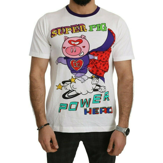 Dolce & Gabbana Chic White Cotton Pig Motif Tee MAN T-SHIRTS Dolce & Gabbana