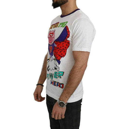 Dolce & Gabbana Chic White Cotton Pig Motif Tee MAN T-SHIRTS Dolce & Gabbana