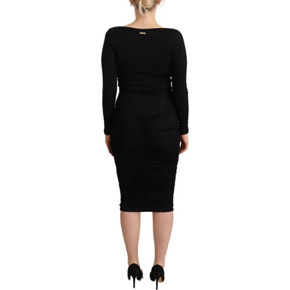 GF Ferre Black Long Sleeves Sweetheart Neck Midi Dress WOMAN DRESSES