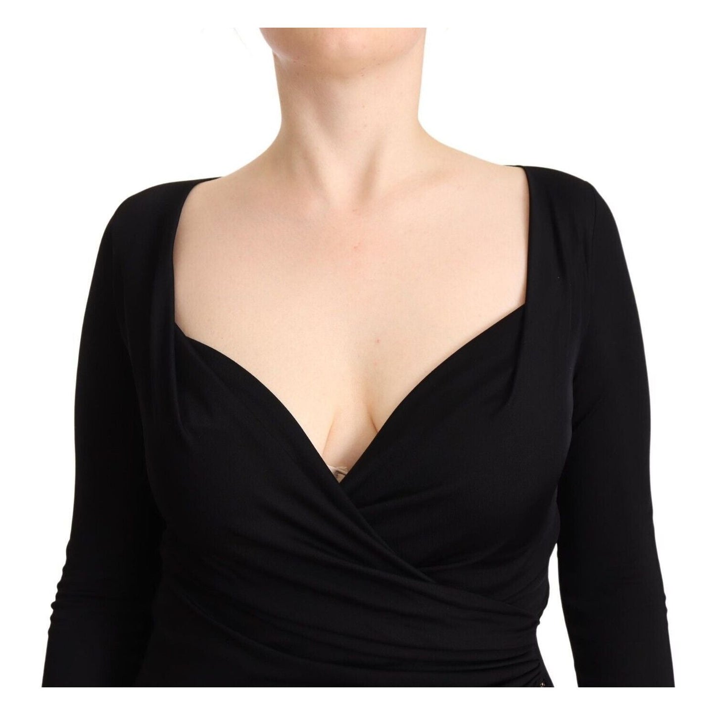 GF Ferre Black Long Sleeves Sweetheart Neck Midi Dress WOMAN DRESSES