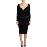 GF Ferre Black Long Sleeves Sweetheart Neck Midi Dress WOMAN DRESSES