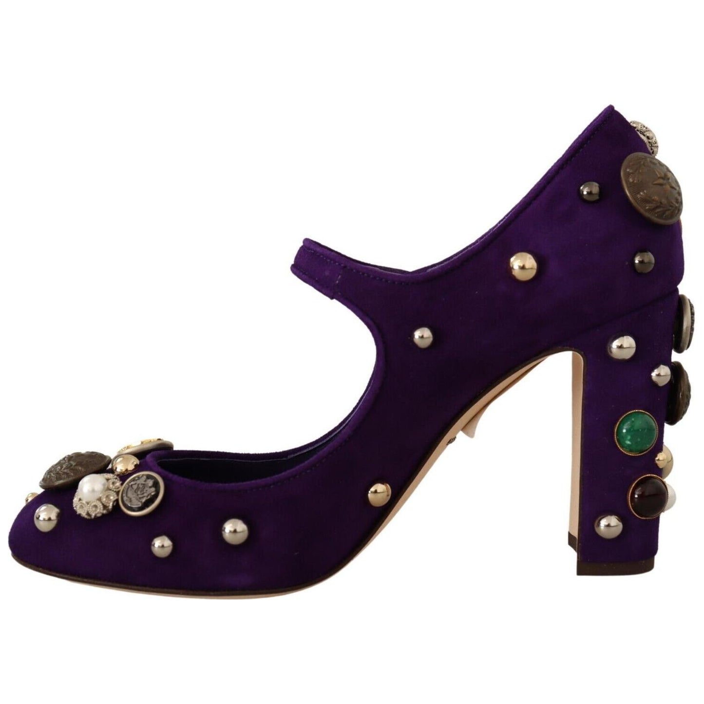 Dolce & Gabbana Elegant Suede Heels with Jewel Buttons Pumps Dolce & Gabbana