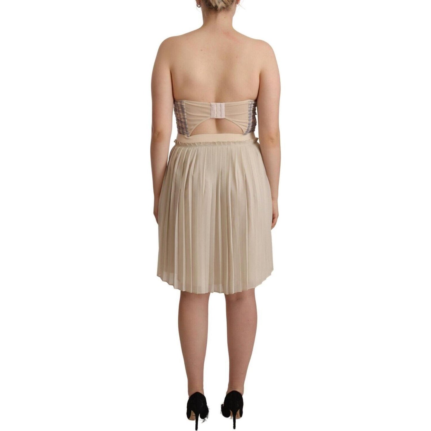 Guess Beige Checkered Pleated A-line Strapless Bustier Dress DR28559 - 40