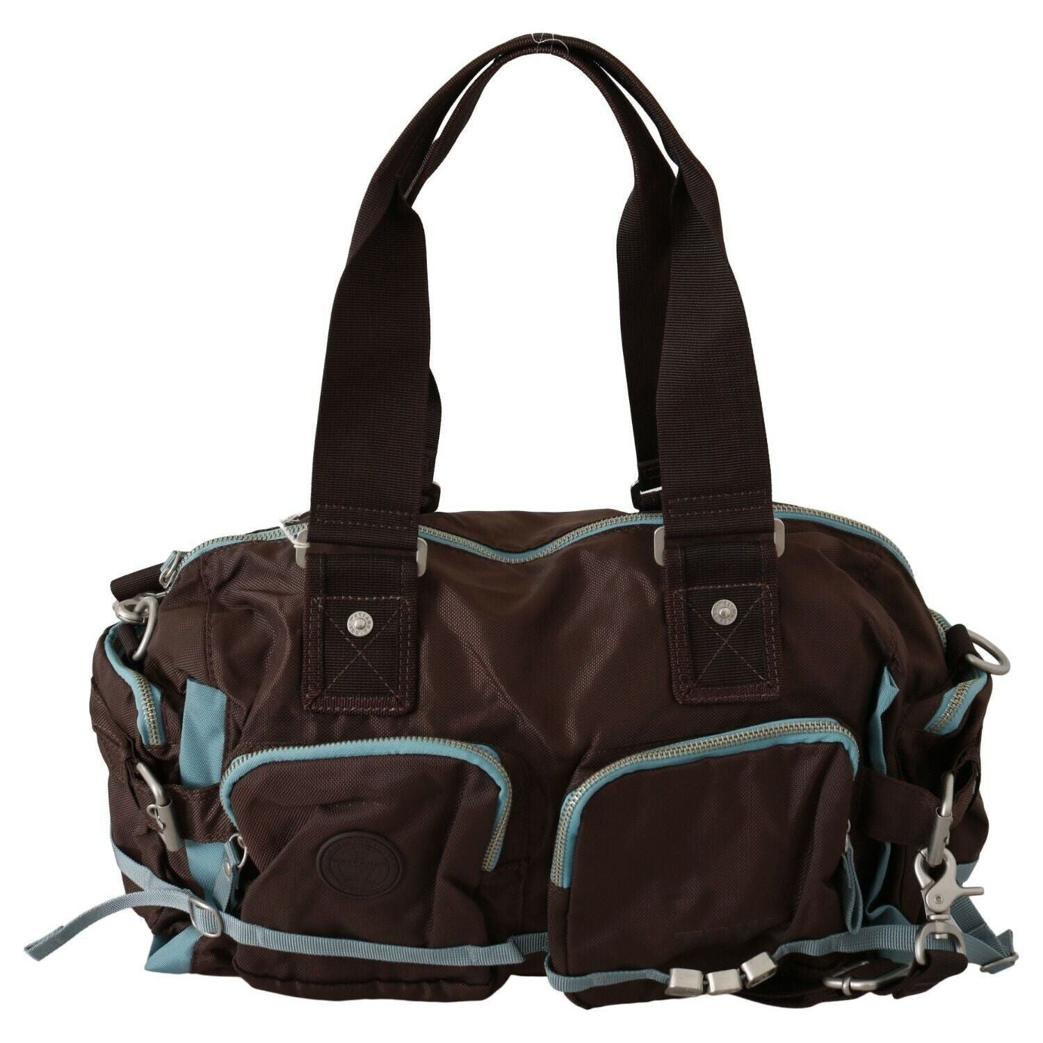 Front view with bag zipped and handles upright.