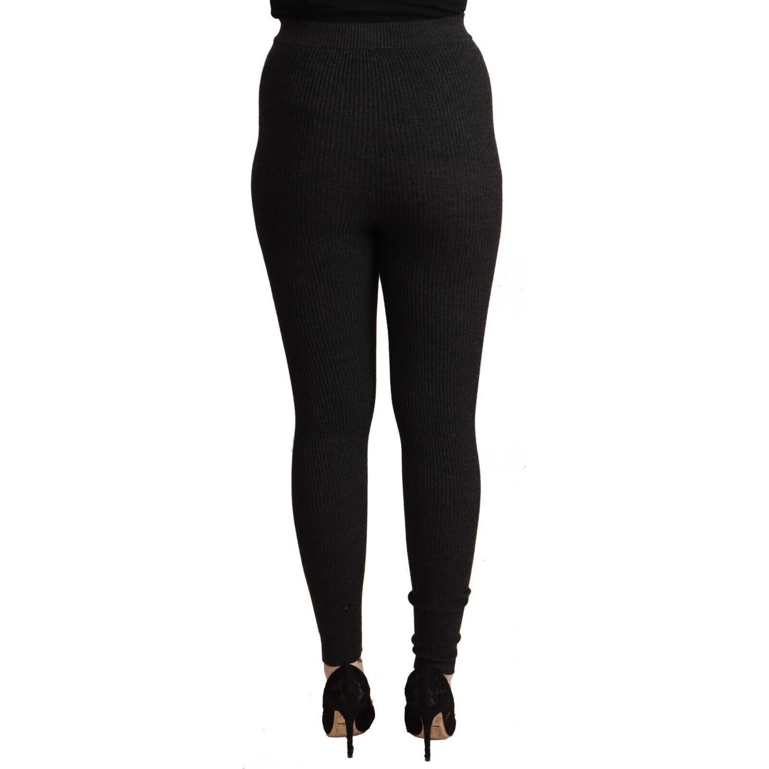 Dolce & Gabbana Black Virgin Wool Stretch Waist Tights Pants