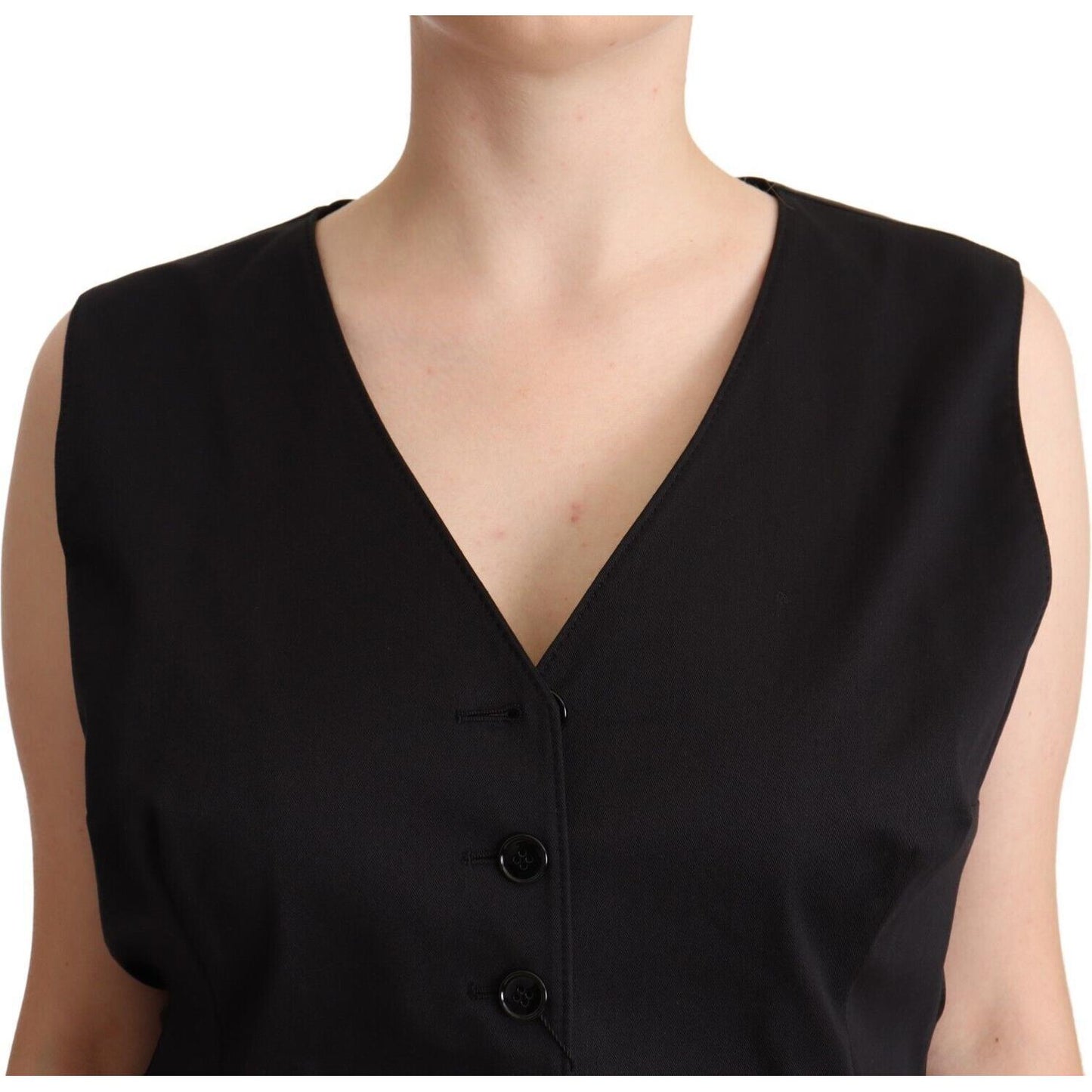 Dolce & Gabbana Black Button Down Sleeveless Vest Waiscoat Top TSH7066 - 50