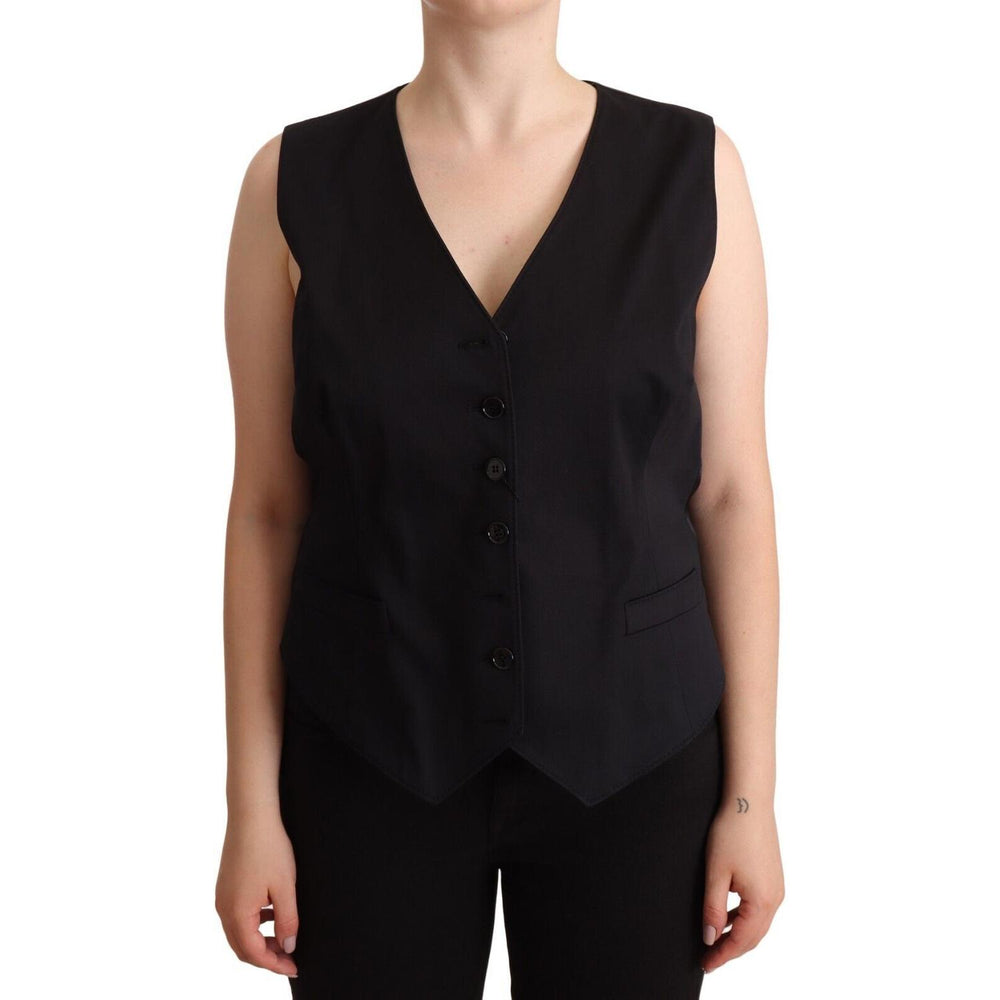 Dolce & Gabbana Black Button Down Sleeveless Vest Waiscoat Top TSH7066 - 50