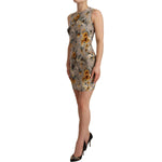 Dolce & Gabbana Gray Silk Stretch Floral Sheath Mini Dress