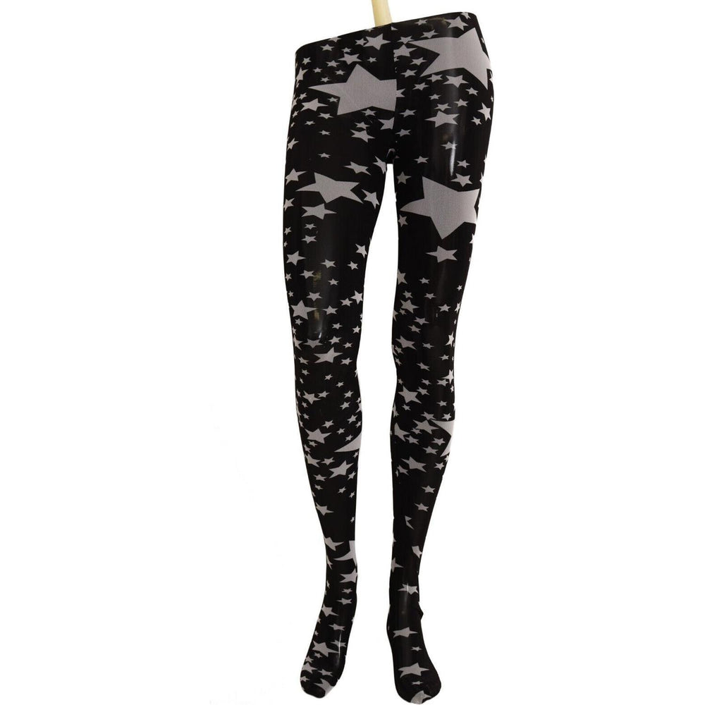 Dolce & Gabbana Black White Stars Print Nylon Stockings