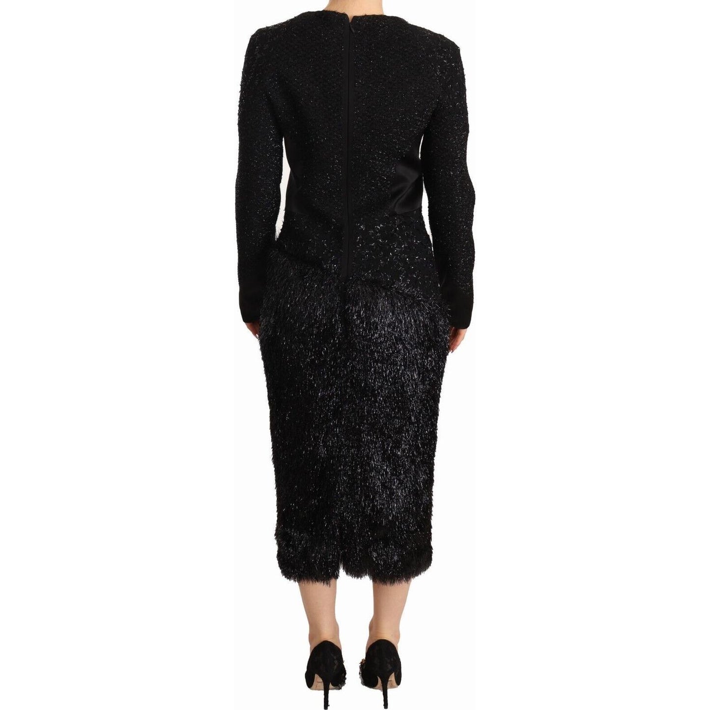 Masha Ma Black Studs Embellished Long Sleeves Sheath Midi Dress