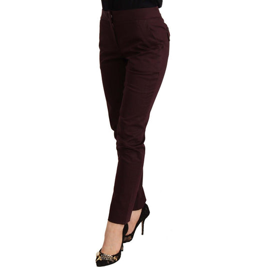 Just Cavalli Maroon Mid Waist Skinny Women Trouser Pants PAN72657 - 40