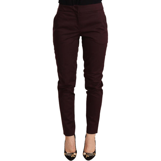 Just Cavalli Maroon Mid Waist Skinny Women Trouser Pants PAN72657 - 40