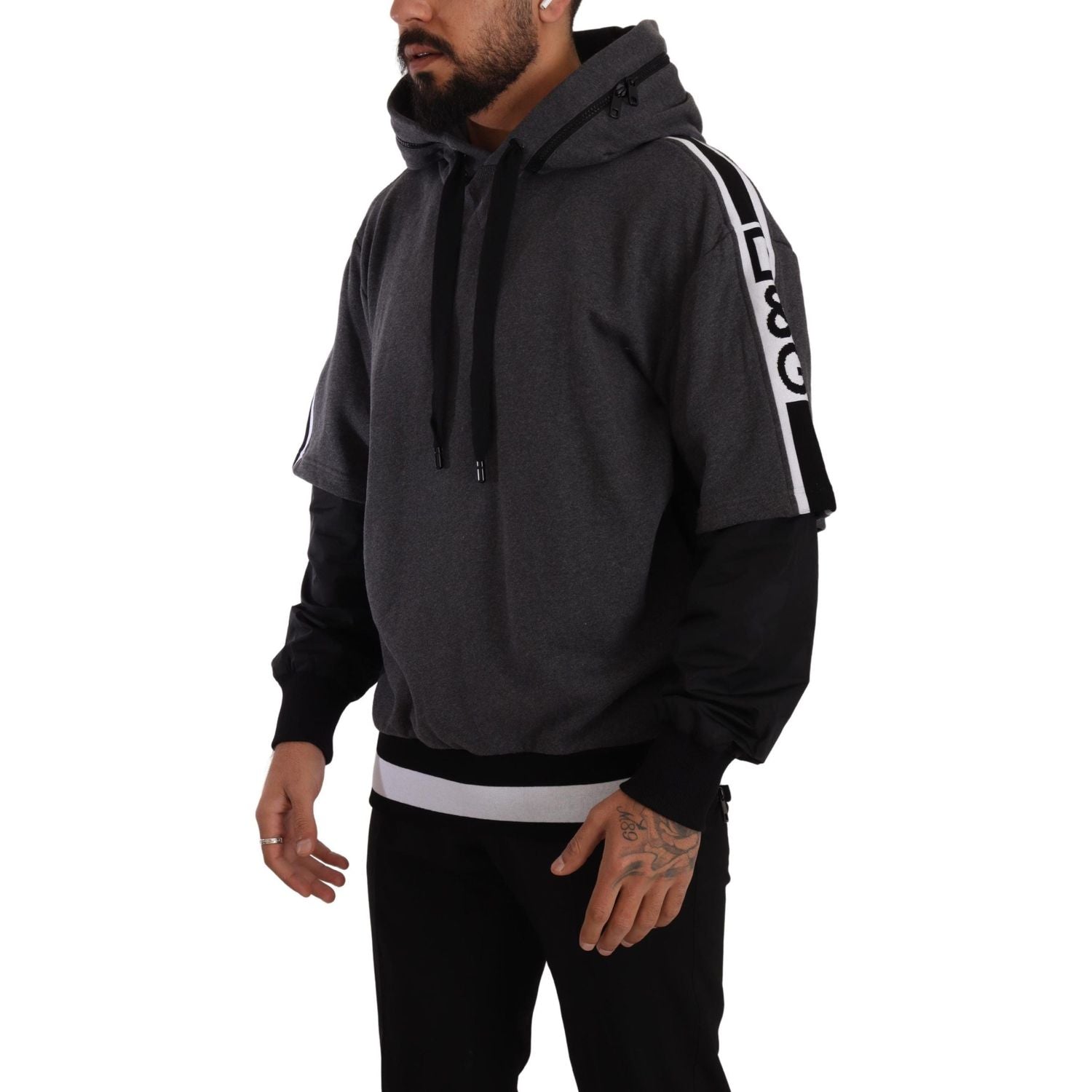 优雅连帽黑色 &amp; 灰色套头衫