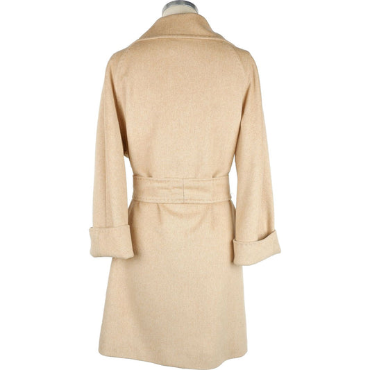 Made in Italy Elegant Beige Wool Coat with Waist Belt Made in Italy