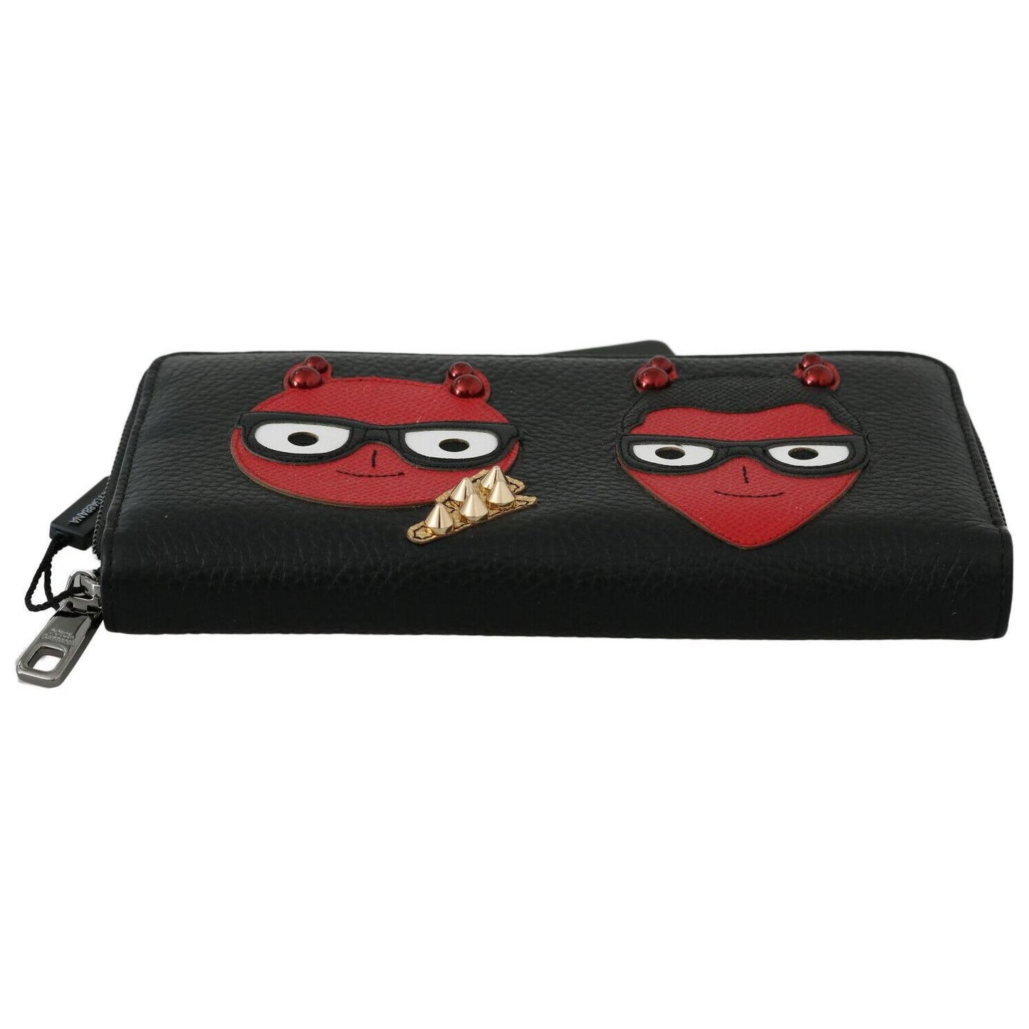 Dolce & Gabbana Black Red Leather #DGFAMILY Zipper Continental Wallet