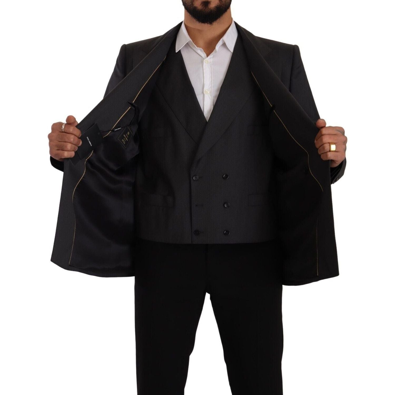 优雅灰色西西里羊毛混纺西装