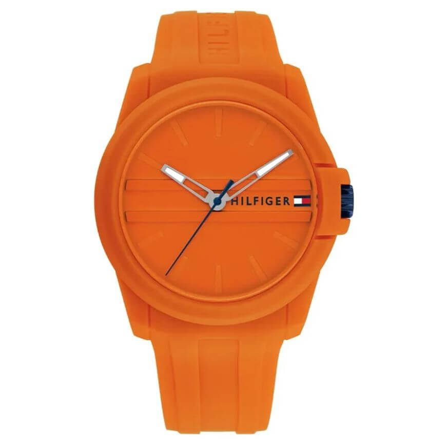 TOMMY HILFIGER Mod. 1710597 orange quartz analog gent's watch, 44mm mineral dial, 5 ATM water resistance, with official box packaging