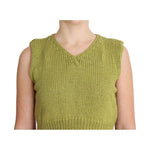 PINK MEMORIES Green Cotton Blend Knitted Sleeveless Sweater SIG30249-1
