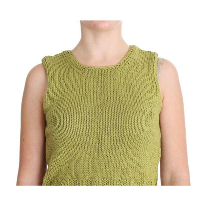PINK MEMORIES Green Cotton Blend Knitted Sleeveless Sweater