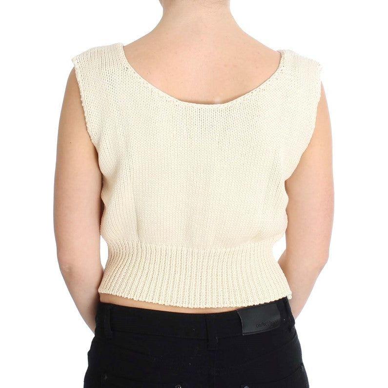 PINK MEMORIES Beige Cotton Blend Knitted Sleeveless Sweater SIG30256-1