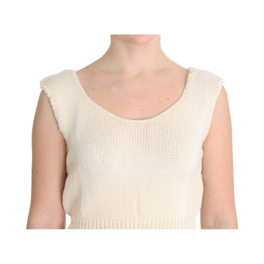 PINK MEMORIES Beige Cotton Blend Knitted Sleeveless Sweater SIG30256-1